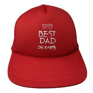 Best Dad On Earth Trucker Hat Red One Size Adjustable Mesh Back Rope Speedway